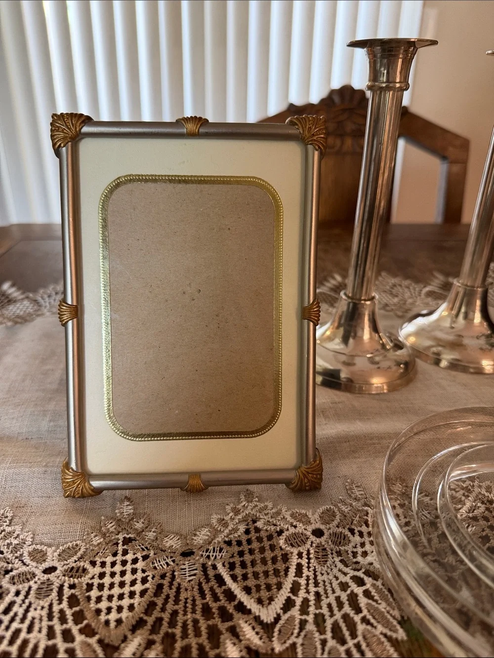 Rare Vintage MCM Hollywood Regency Silver & Gold Filigree Picture Frame